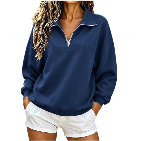 LUVDA Women's Half Zip Cropped Stand Collar Sweatshirt Silver Zipper Banded Hem Fall Athletic Top