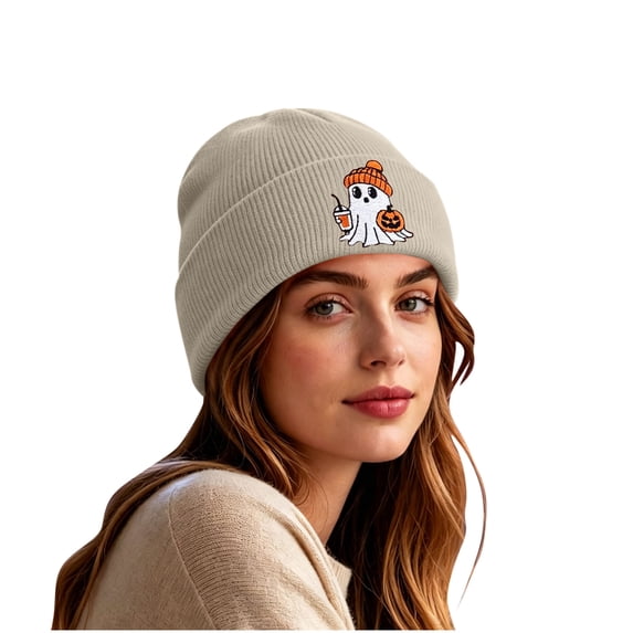 LUVDA Women's Halloween Beanie Hat Embroidered Ghost Knit Warm Slouchy Fall Winter