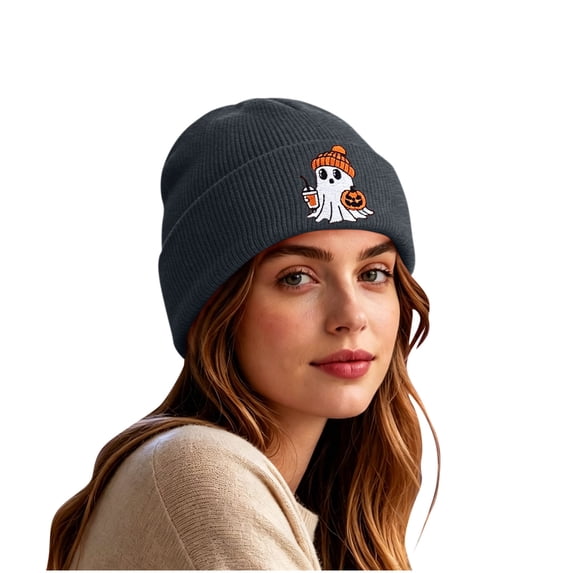LUVDA Women's Halloween Beanie Hat Embroidered Ghost Knit Warm Slouchy Fall Winter