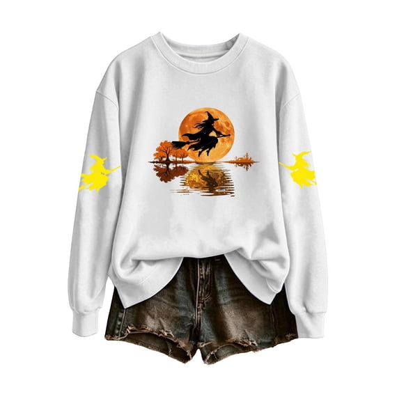LUVDA Women's Halloween Witch Print Sweatshirt Oversized Crewneck Long Sleeve Fall Winter Party Top