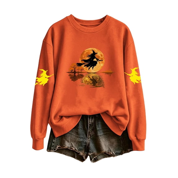 LUVDA Women's Halloween Witch Print Sweatshirt Oversized Crewneck Long Sleeve Fall Winter Party Top