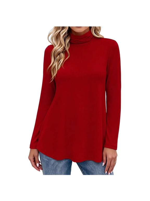 Women's Knit Turtleneck Long Sleeve Top Swing Fit Loose Casual for Fall Winter