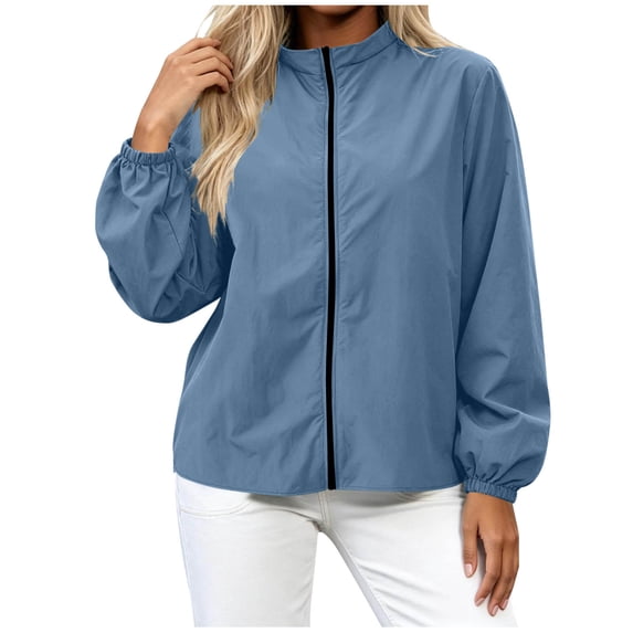 LUVDA Women's Lightweight Windbreaker Zip Jacket Elastic Cuff Stand Collar Spring Outerwear