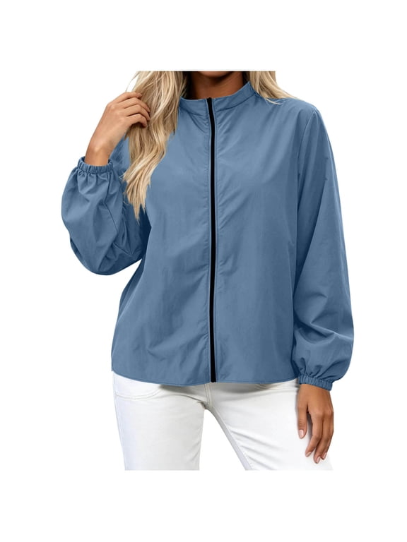 Women's Lightweight Windbreaker Zip Jacket Elastic Cuff Stand Collar Spring Outerwear