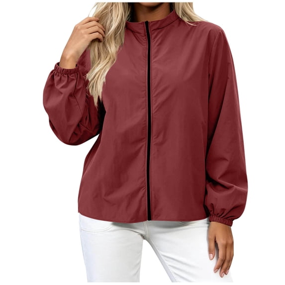 LUVDA Women's Lightweight Windbreaker Zip Jacket Elastic Cuff Stand Collar Spring Outerwear