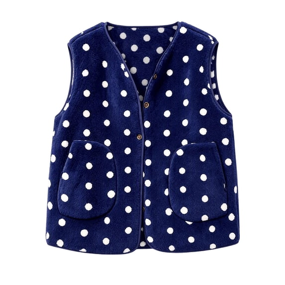 LUVDA Women's Polka Dot Plush Vest V Neck Button Sleeveless Loose Cropped for Winter