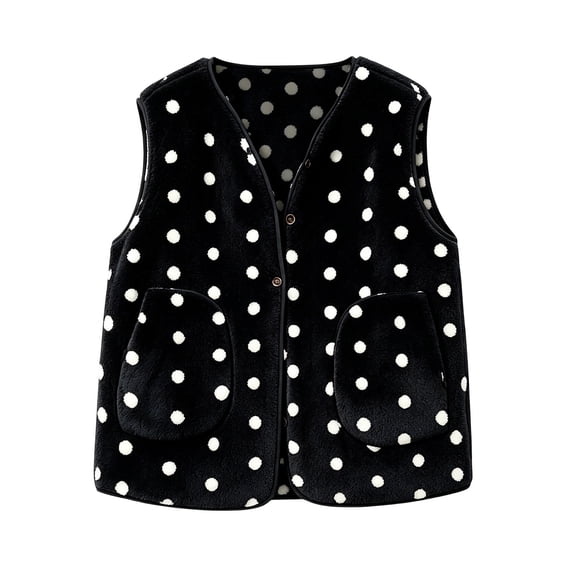 LUVDA Women's Polka Dot Plush Vest V Neck Button Sleeveless Loose Cropped for Winter