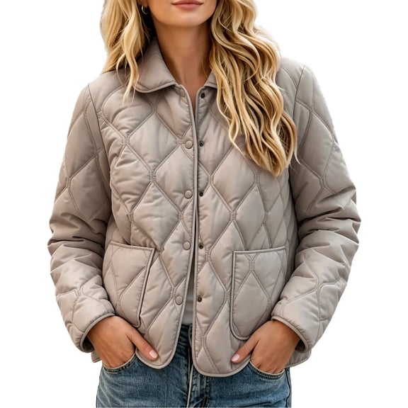 LUVDA Women's Quilted Long Sleeve Puffer Jacket Collar Button Front Casual Fall