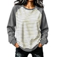thumbnail image 1 of LUVDA Women's Raglan Stripe Crew Neck Sweatshirt Contrasting Sleeves Relaxed Fit Fall Pullover, 1 of 6