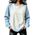 thumbnail image 1 of LUVDA Women's Raglan Stripe Crew Neck Sweatshirt Contrasting Sleeves Relaxed Fit Fall Pullover, 1 of 5