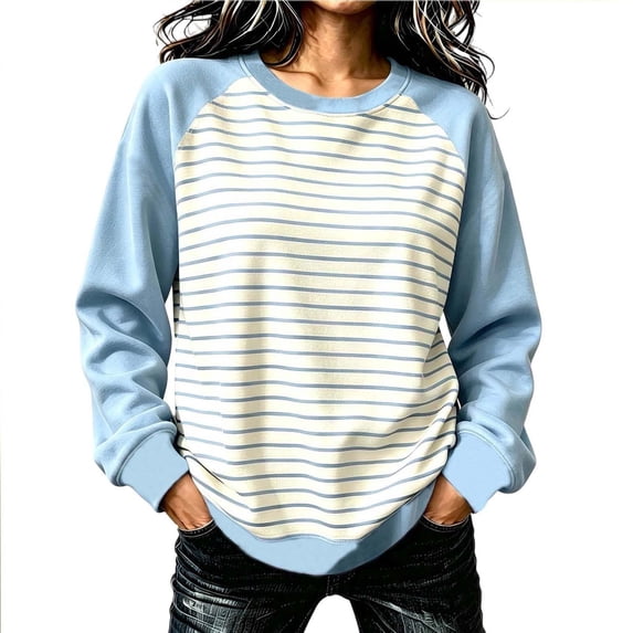LUVDA Women's Raglan Stripe Crew Neck Sweatshirt Contrasting Sleeves Relaxed Fit Fall Pullover