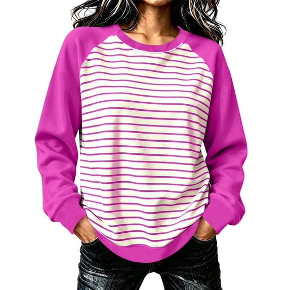 LUVDA Women's Raglan Stripe Crew Neck Sweatshirt Contrasting Sleeves Relaxed Fit Fall Pullover