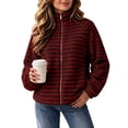 thumbnail image 1 of LUVDA Women's Stripe Fleece Jacket Full Zip Stand Collar Cozy Casual Fall Winter, 1 of 9