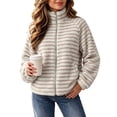 thumbnail image 1 of LUVDA Women's Stripe Fleece Jacket Full Zip Stand Collar Cozy Casual Fall Winter, 1 of 9