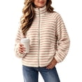 thumbnail image 1 of LUVDA Women's Stripe Fleece Jacket Full Zip Stand Collar Cozy Casual Fall Winter, 1 of 9