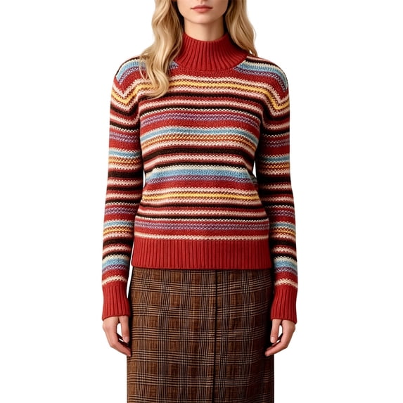 LUVDA Women's Striped Knit Sweaters Long Sleeve Turtleneck Pullover Casual for Fall Winter