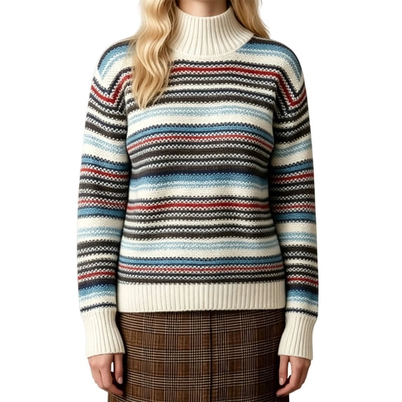 LUVDA Women's Striped Knit Sweaters Long Sleeve Turtleneck Pullover Casual for Fall Winter