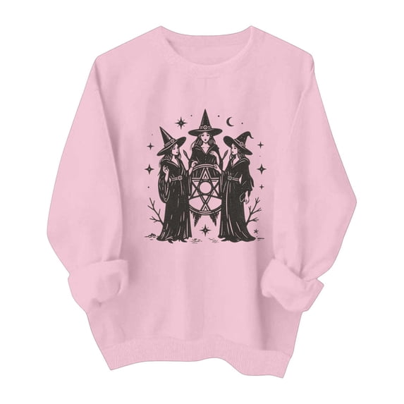 LUVDA Women's Witch Coven Print Sweatshirt Mystical Halloween Long Sleeve Crewneck Top