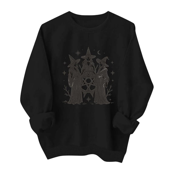 LUVDA Women's Witch Coven Print Sweatshirt Mystical Halloween Long Sleeve Crewneck Top