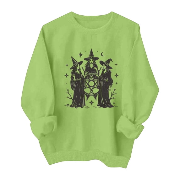 LUVDA Women's Witch Coven Print Sweatshirt Mystical Halloween Long Sleeve Crewneck Top