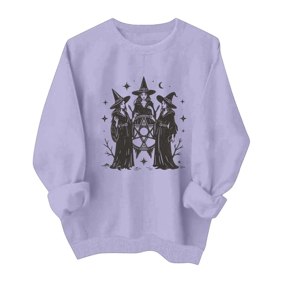 LUVDA Women's Witch Coven Print Sweatshirt Mystical Halloween Long Sleeve Crewneck Top