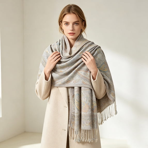 LUVDA Women's Woven Paisley Shawl Wrap Tassel Cozy for Fall Winter
