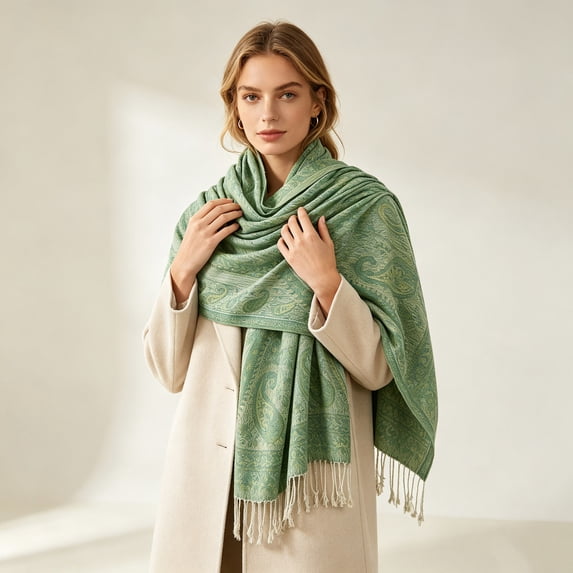 LUVDA Women's Woven Paisley Shawl Wrap Tassel Cozy for Fall Winter