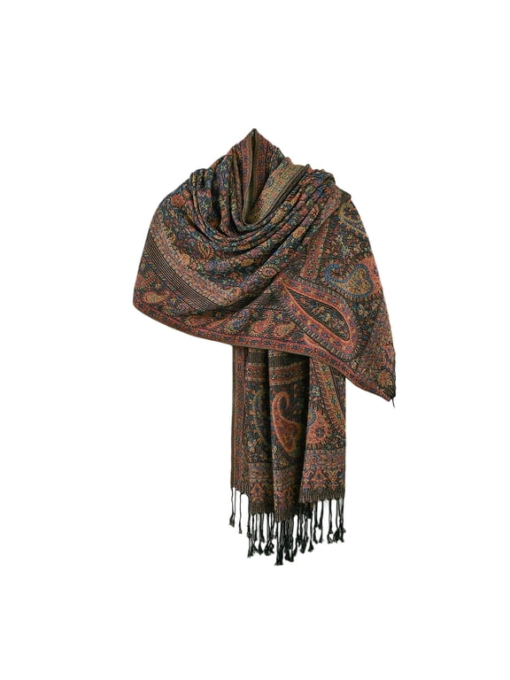 Women's Woven Paisley Shawl Wrap Tassel Cozy for Fall Winter