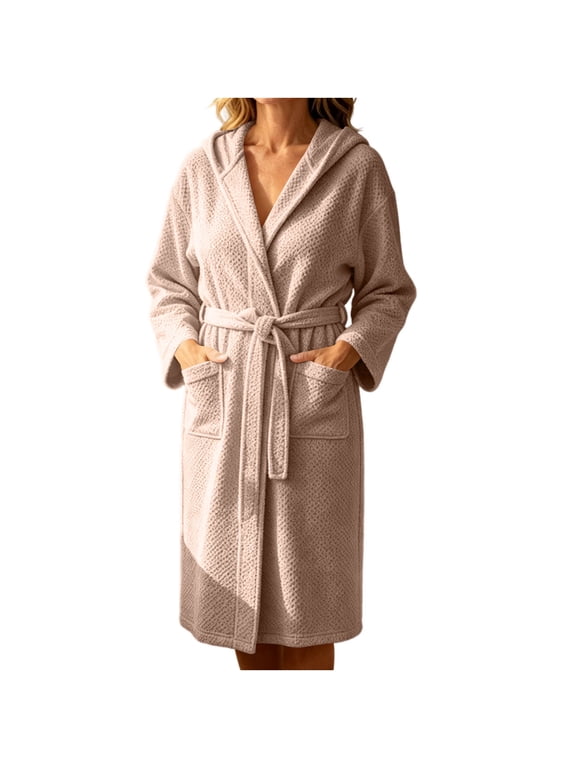 Womens Hooded Absorbent Quick Dry Bathrobe Thick Long Sleeve Robe for Bath