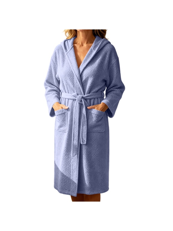 Womens Hooded Absorbent Quick Dry Bathrobe Thick Long Sleeve Robe for Bath