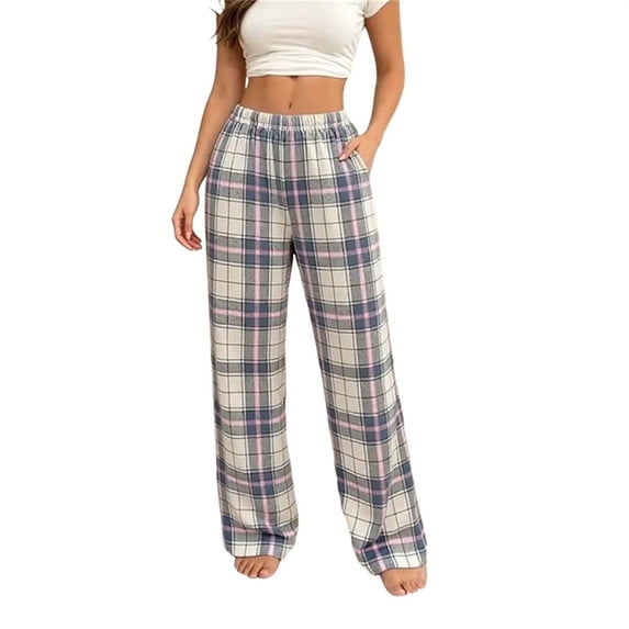 LUVDA Womens Plaid Pajama Pants Flannel Casual Stretch Wide Leg Pj Pants with Pockets Comfy Soft Lounge Sleepwear