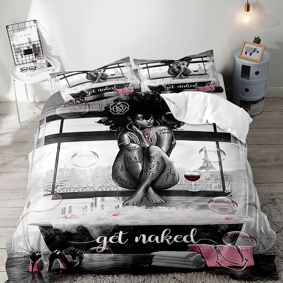 LUVIVIHOME 2PCS African American Black Girl Duvet Cover Twin Bedding Sets, Teen Girl Bedding, Sexy Black Woman Afro Black Girl Magic Comforter Quilt Cover, Inspirational Gifts for Women 1 Pillow Sham