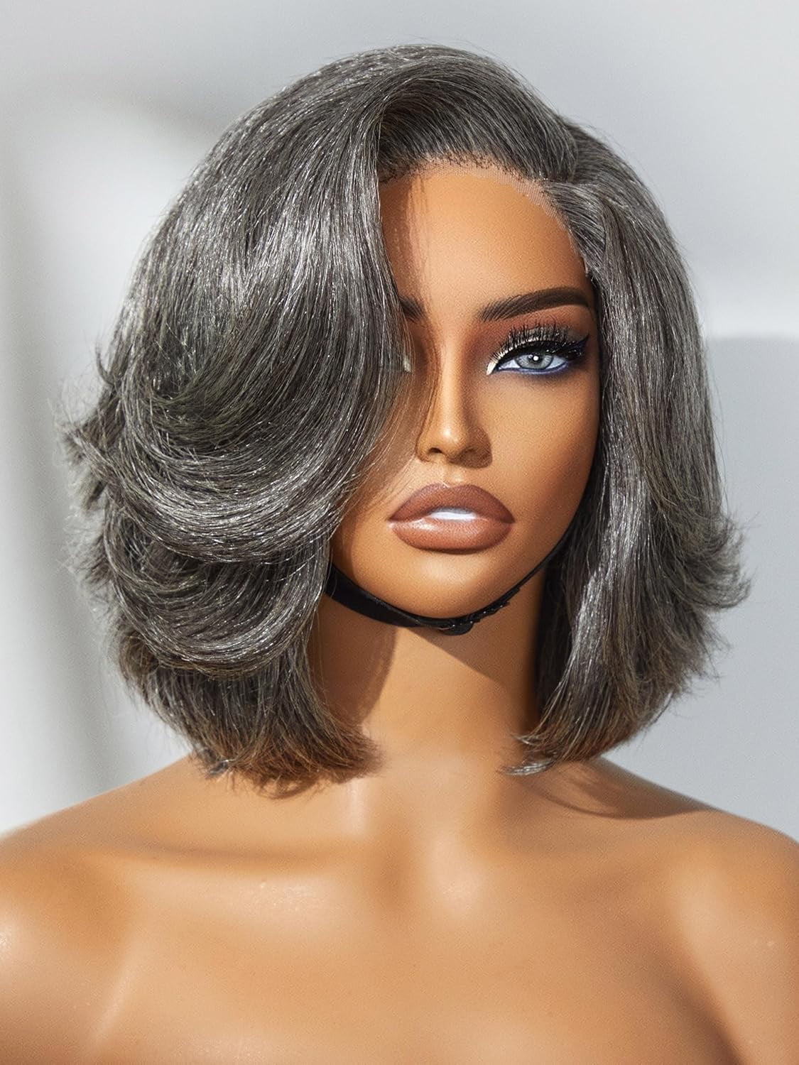 LUVME 10" Hair Salt & Pepper Layered Bob Glueless Lace Wig Gray for Women Short Grey Bob Wigs Pre Plucked