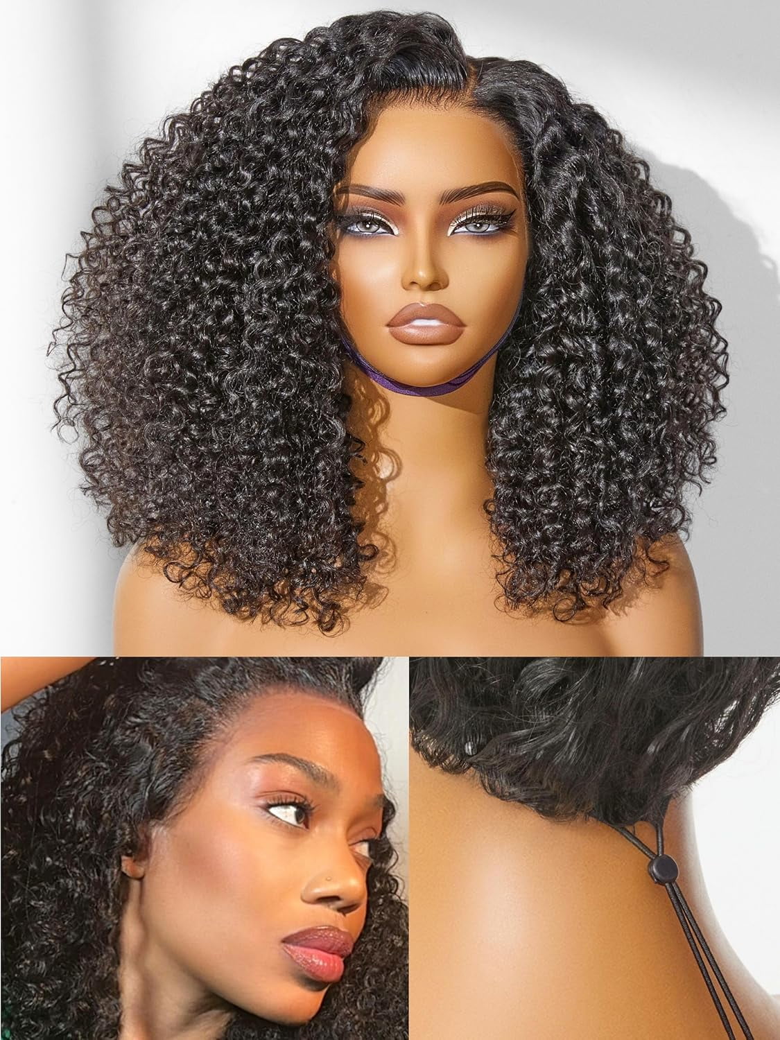 LUVME 100% Real Human Hair 18" HD Lace Frontal Wig Deep Curly Drawstring Cap Glueless Pre Cut Plucked for Women