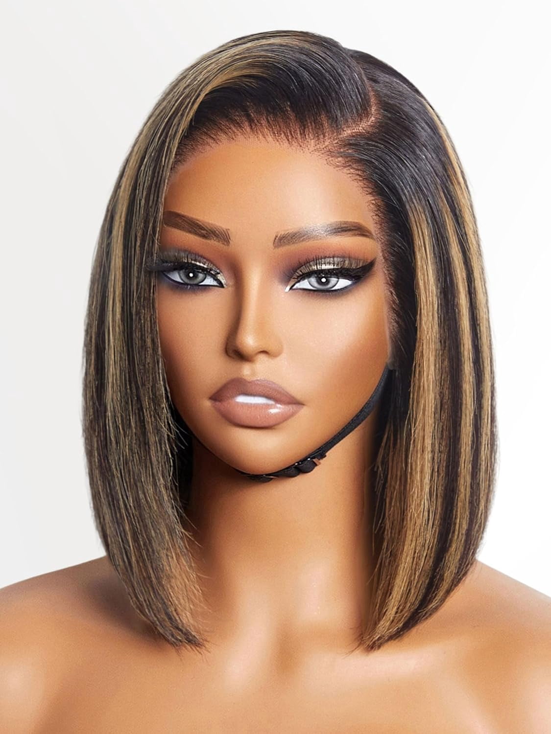 LUVME 12" HAIR Ombre Blonde Highlight Silky Straight Glueless Pre Cut Lace Bob Wig for Women