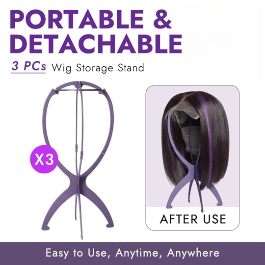 LUVME 3pcs Portable Wig Stand Durable Collapsible Wig Holder for All Wig for Women