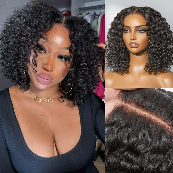 LUVME 5x5 HD Lace Front Deep Curly 10" 100% Human Hair Wigs Glueless Pre Cut Plucked Natural Color Straight Bleached Knots