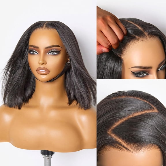 LUVME 7x6 PartingMax HD Lace Front Bob Wigs 12" Human Hair Pre Cut Plucked Glueless Natural Black Color