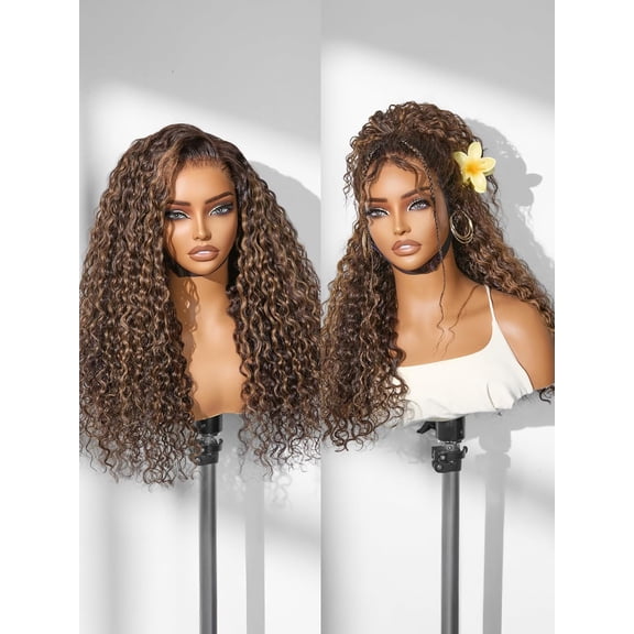 LUVME 7x6 PartingMax HD Lace Front Wigs 16" Water Wave Human Hair Pre Cut Plucked Glueless Hlighlight Color