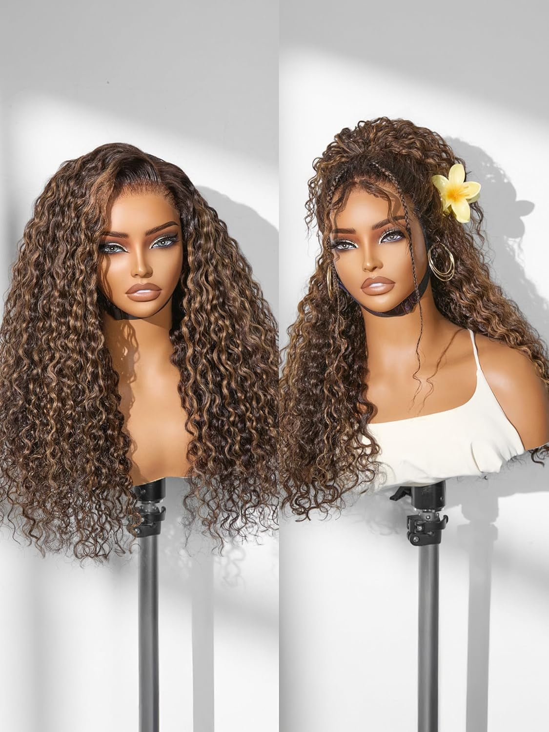 LUVME 7x6 PartingMax HD Lace Front Wigs 22" Water Wave Human Hair Pre Cut Plucked Glueless Hlighlight Color