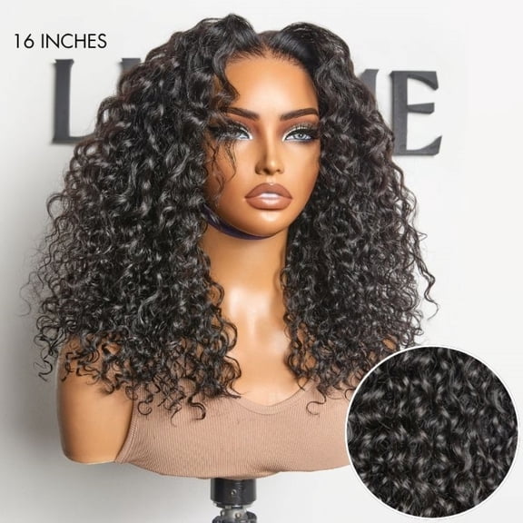 LUVME AiryFit™ Scalp Care Wigs | Effortless Water Wave Snugfit Glueless 5x5 Closure Pre-Cut Lace Curly Wig 14" Nature Black 1 pc for Woman