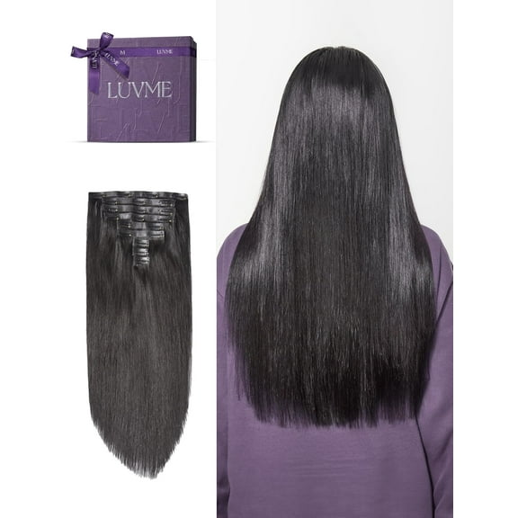 LUVME Clip in 14" Human Hair Extensions Full Max with 2 Pack Natural Black Seamless for Women