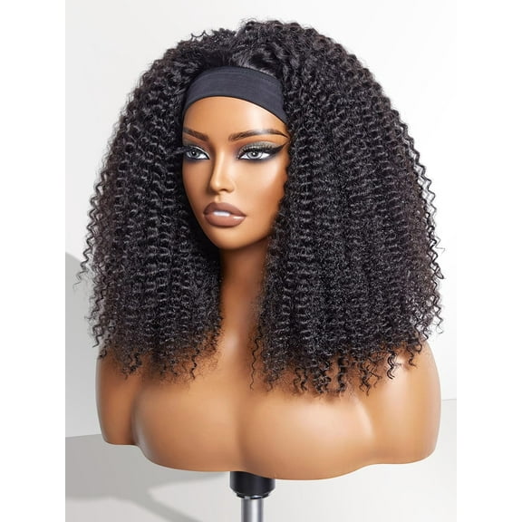 LUVME HAIR Jerry Curl 12" Human Hair Headband Wig Throw On & Go No Lace Glueless Beginners Friendly for Women