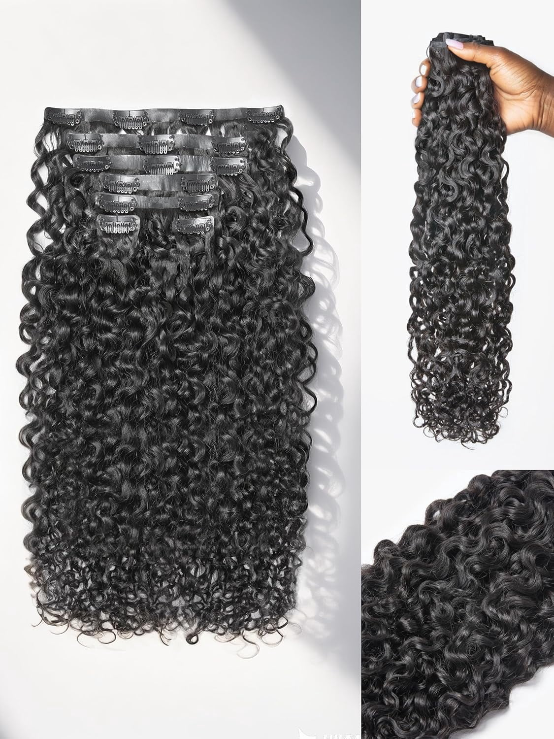 LUVME Messy Burmese Curly 24" Clip in Hair Extensions Real Human Hair Fullness for Women Brazilian Remy Natural Black