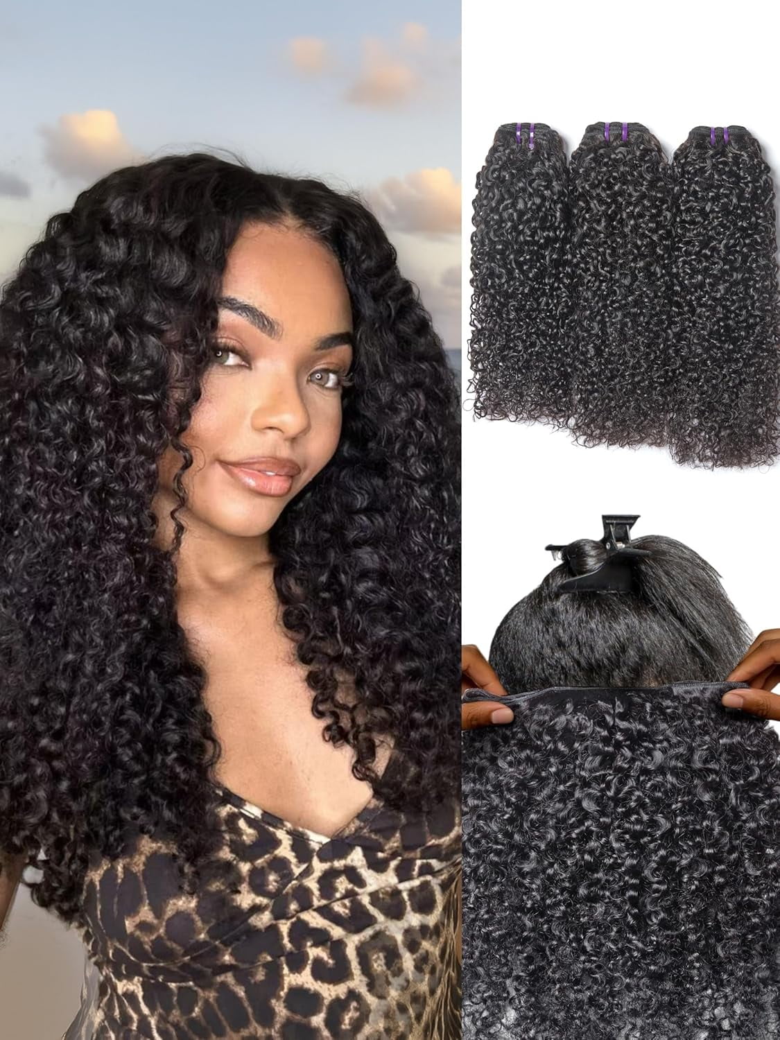 LUVME Real Human Hair Bundles 10 10 10 inch Messy Burmese Curly 100% Unprocessed Brazilian Virgin Quick Weave Extensions Natural Black