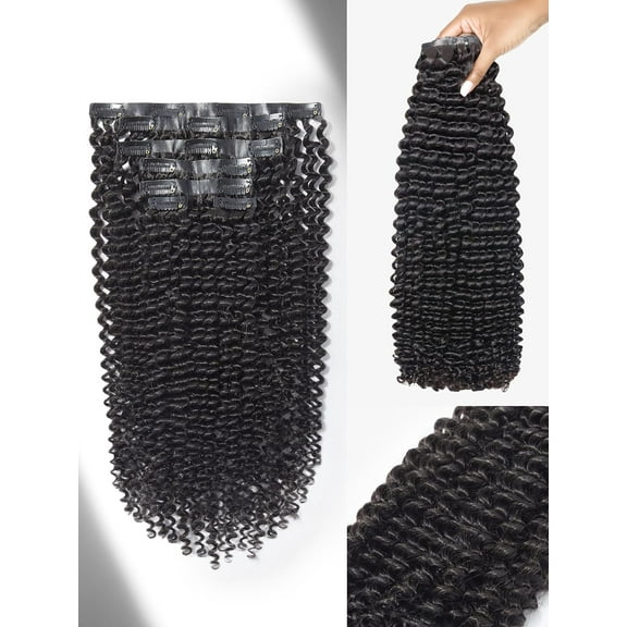 LUVME Seamless 20" Clip in Hair Extensions Human Hair Kinky Curly with Soft Invisible PU Weft Natural Black Hair for Women