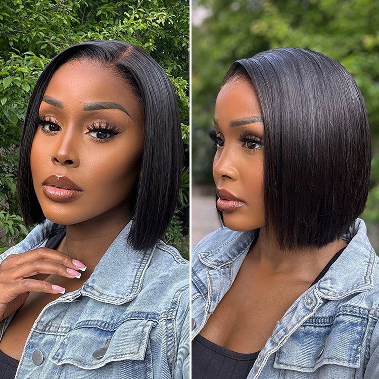 LUVME Super Natural Hairline Natural Black Silky Blunt Cut Glueless 13x4 Frontal Lace Human Hair Short Bob Wig