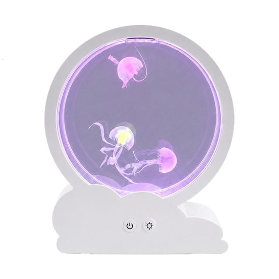LUVNIMB Colorful Jellyfish Night Light Display Lamp, Wide-View Round Window, USB Powered Type-C Input, Front Button Accent Desk