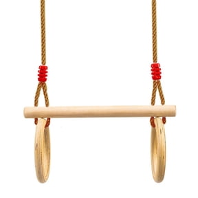 LUVNIMB Parent Interactive Wooden Swing with Gymnastics Rings for Family Fun Indoor Height Adjustable