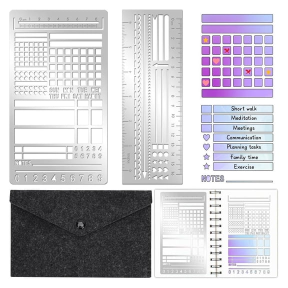 LUVNIMB Planner Stencil for Checklist Setup, Metal Writing Templates with Rectangles, Number Guides, Schedule Blocks, Notebook
